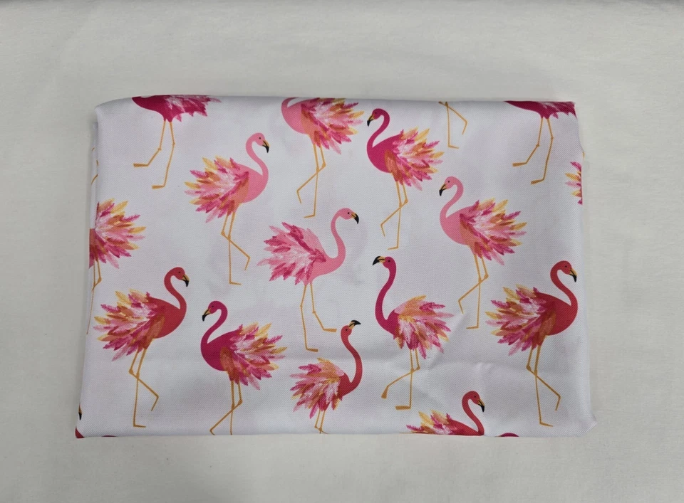 Cynthia Rowley Tablecloth 84x60 Easy Care Pink Flamingo White Novelty - Image 1 of 4