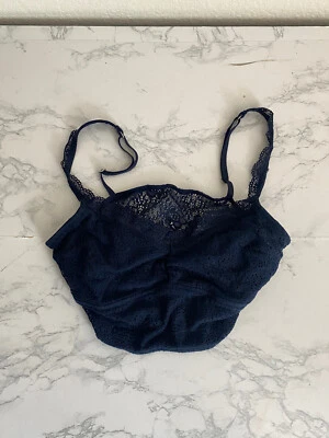 GILLY HICKS Navy Lace Bralette Size S blue lacey hook and eye lightweight O - Image 1 of 4