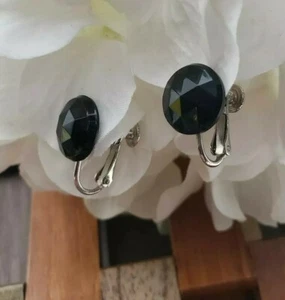 Vintage Schwarz Prisma Ohrstecker Schraubverschluss Clip On Ohrringe Knopf Rund Kuppel Retro - Bild 1 von 10