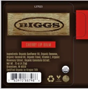 BIGGS Cherry Lip Balm USDA Organic 0.15 oz - Picture 1 of 6