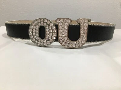 Cinturón ancho BB SIMON talla L cristal Swarovski cuero negro con iniciales hebilla "OU" Foto 1 de 4