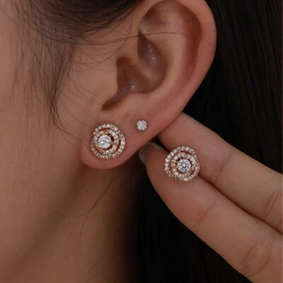 Full-cut diamond hollowed-out rose-shaped zirconia stud earrings - Image 1 of 4