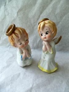 Vintage betende Jungen & Mädchen Engel! 2! BLONDE HAARE! GOLDENE HALOS! NIEDLICHE GESICHTER! - Bild 1 von 10