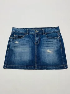 Calvin Klein Y2K Denim Mini Skirt Sz 6 28 Distressed Jean Pockets Stretch Spring - Picture 1 of 13