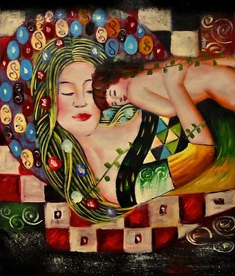 R.Bash-"Maternal Love"-(Después de Gustav Klimt)-Lienzo original firmado por el artista Foto 1 de 4
