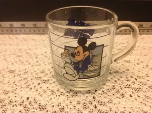 Vintage Disney Mickey Mouse Mug Break Time Doughnut Anchor USA Clear Glass - Picture 1 of 3