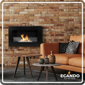 Bio Ethanol Fireplace 650x400 BOX - Wall-Mounted - With Glass - Black Matt - Picture 1 of 9