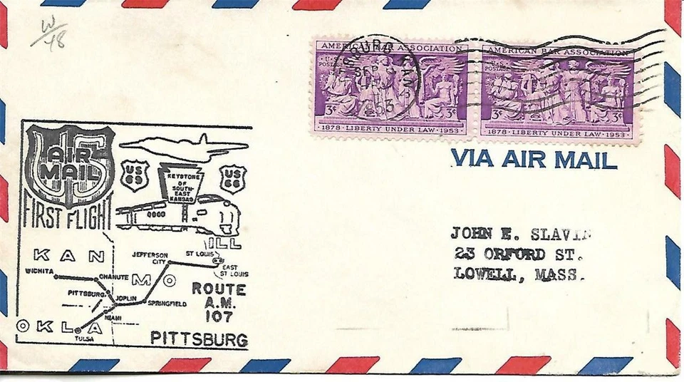 First Airmail Flight Pittsburg KS September 6 1953 AAMC# 107W48 - Image 1 of 1