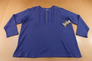 Woman Within Womens Size 22/24 Navy Waffle Knit Long Sleeve Pullover Top NWT - Picture 1 of 9