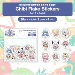 hololive Gen 5 + holoX Chibi Flake Stickers SUPER EXPO 2024 H26～30×W19～30mm - Picture 1 of 3