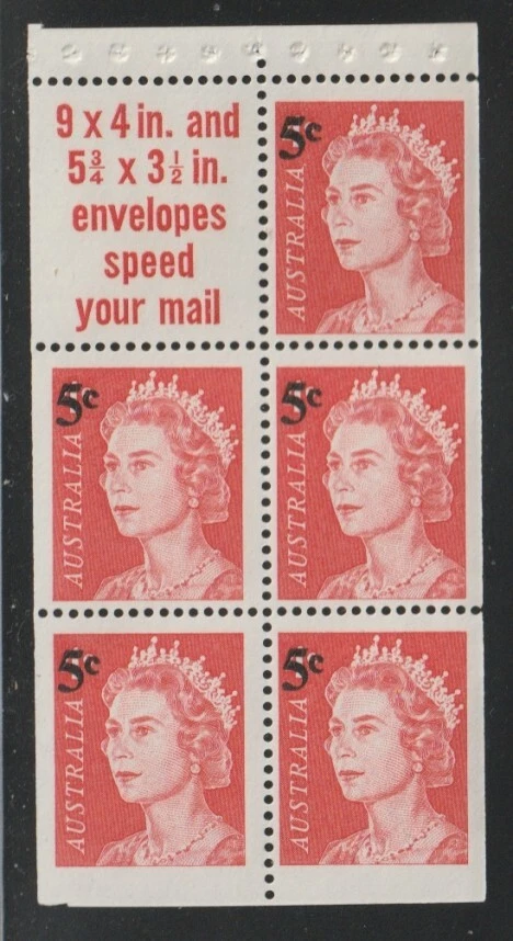 Australia   1967   Sc # 398a   Booklet Pane of 5 + Label     MNH   OG - Image 1 of 1