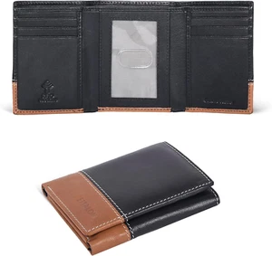 Leather Trifold Wallet for Men - RFID Blocking - 6 Card Slots, 2 Slip Pockets &  - Picture 1 of 12