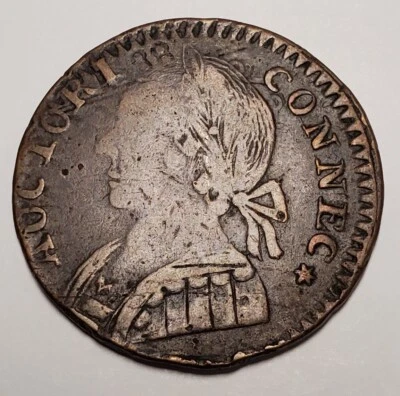 Moneda rara de cobre colonial Connecticut 1788 busto enviado por correo variedad M 9-E  Foto 1 de 2