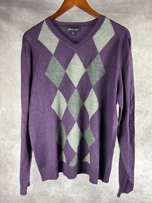 Garret Scott свитер мужской размер большой фиолетовый/серый бриллиант v-образным вырезом свитер - Изображение 1 из 4