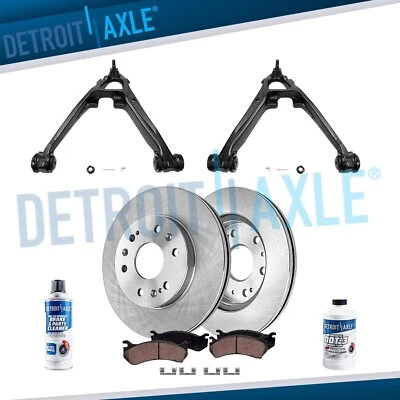 8 piezas Rotores de freno delanteros Pastillas Brazos de control inferiores para Silverado Sierra Tahoe Yukon Foto 1 de 4