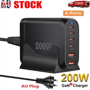 6 Port Fast GaN 200W Multi USB-C Wall Charger Quick Charging QC PD Type C USB - Picture 1 of 9