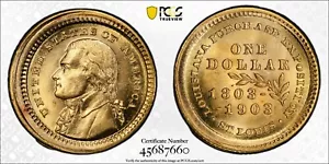 1903 LA Purchase Gold $1, Jeff. PCGS MS 64 Partial Collar RARE ERROR Ex. Bullowa - Picture 1 of 11