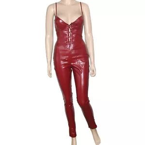 Kaylee Kollection Sleeveless faux leather Jumpsuit NWT - Picture 1 of 8