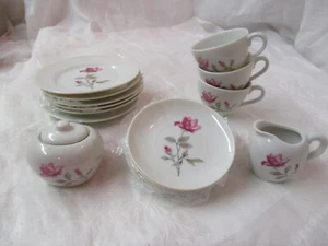 Vintage Japan porcelain Red Rose 18 pc Miniature Toy Tea Set - Picture 1 of 7