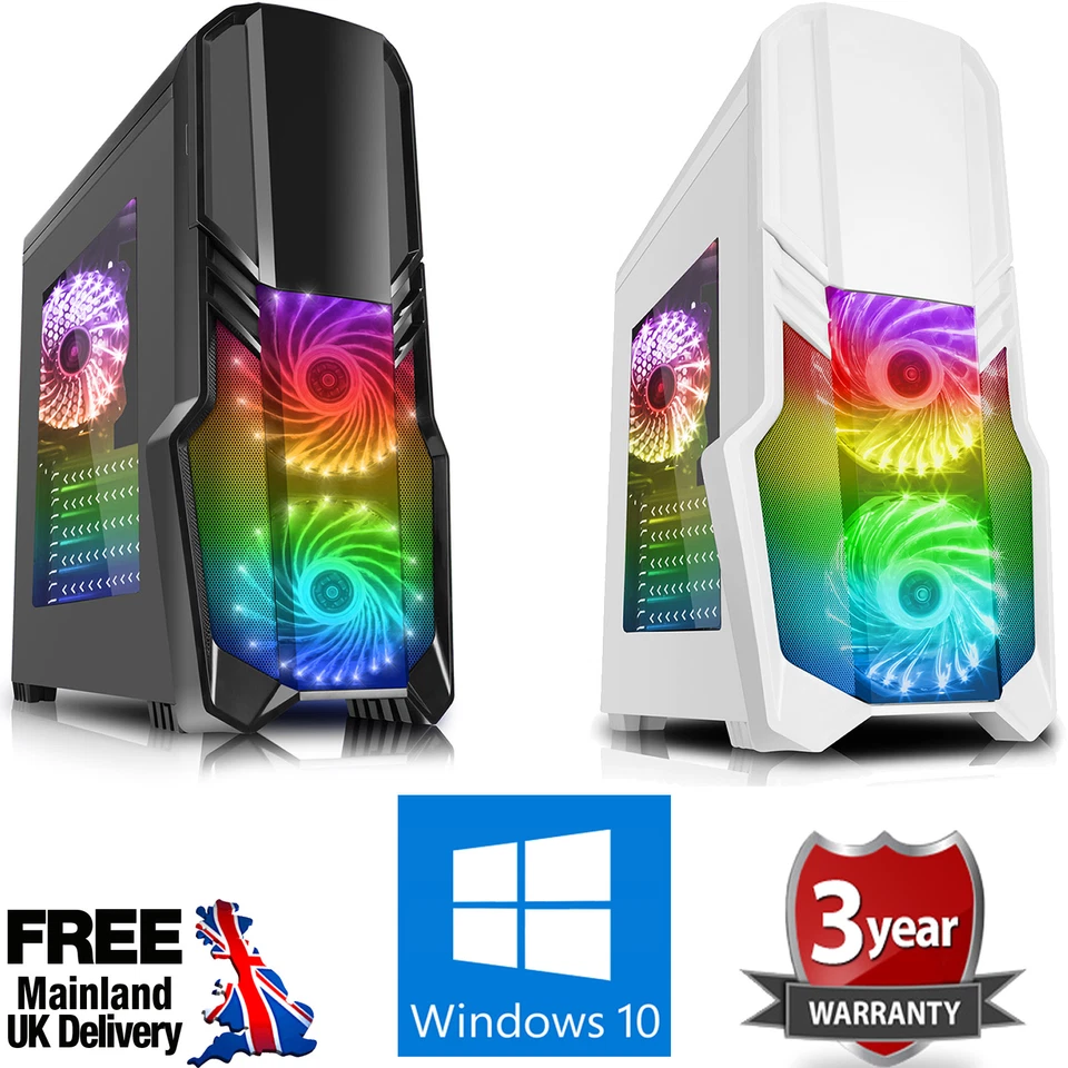 OCHW Fast AMD Quad Core Radeon HD 16GB 1TB Gaming PC Computer Windows 10 RGB GF
