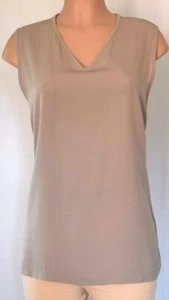 FABIANA FILIPPI BEIGE SILK SCOOP NECK SLEEVELESS TOP SILVER BEADS SHOULDER SZ L - Picture 1 of 10