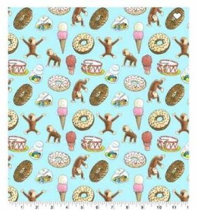 Curious George Party Mask Fabric Donuts Cake sold by the yard, 1/2 yard or FQ - Picture 1 of 1