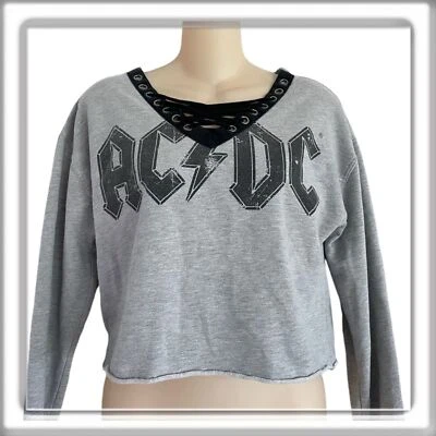 Moletom ACDC Cropped Graphic manga longa cinza tamanho médio - Imagem 1 de 4