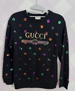 Gucci Kids Girls cotton polka dots vintage logo sweatshirt Sz10 Black Authentic - Picture 1 of 7