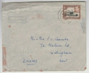 Stamp Uganda Kenya Tanzania 1/- KGV1 on 1947 cover to Kent England - Picture 1 of 1