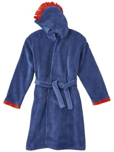 Boys Blue Plush Fleece Bathrobe Mohawk Hooded Bath Robe House Coat XS 4/5 - Picture 1 of 2