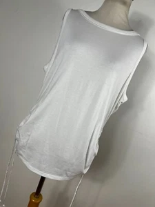 New WHBM XL Tank Top Shirt White Sleeveless Gathered Side Stretch Womens NWT C3 - Picture 1 of 6
