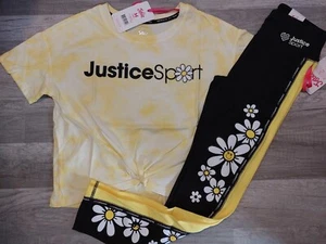 NWT Justice Girls Outfit Justice Sport Daisy Top/Leggings Size 10 (B6) - Picture 1 of 1