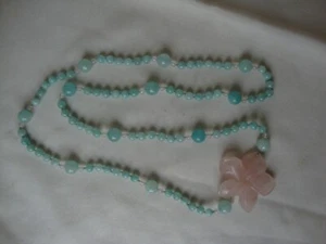 VINTAGE BEAD MEDLEY ROSE QUARTZ CHERRY BLOSSOM & AVENTURINE 30" ENDLESS NECKLACE - Picture 1 of 11