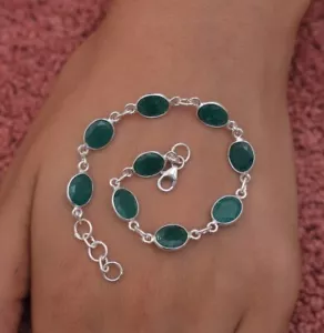 Emerald Bracelet Faceted 7" Gemstone 925 Sterling Silver Bracelet Jewelry - Picture 1 of 6