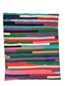 VINTAGE MCM ERA GOLD GLITTER STRIPE QUILT AFGHAN SMALL BLANKET SPACE AGE DECOR - Picture 1 of 17