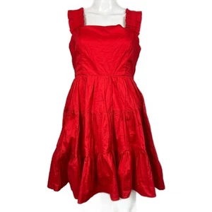 Aqua Dress Womens Sz M Red Cotton Poplin Tiered Ruffle Sleeveless Lined Mini - Picture 1 of 10