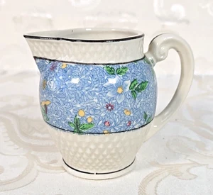Vintage creamer cream pitcher blue floral band textured hobs Japan Cottagecore - Picture 1 of 6