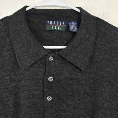 Trader Bay Mens XL Merino Wool Blend Long Sleeve Polo Sweater Gray Base Layer - Image 1 of 4