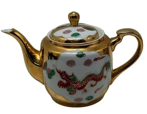 Tetera Fénix Dragón Rojo Chino De Colección con Tapa 8.5"L x 5.5" T x 4.5" W Dorado - Imagen 1 de 6