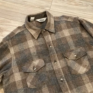 Vintage Woolrich Shirt Mens Size L Tan Wool Blend Flannel WPL6635 USA 60s 70s - Picture 1 of 11