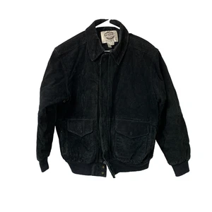 Vintage GIII Black Zip Suede Leather Bomber Jacket Large Petite - Picture 1 of 7