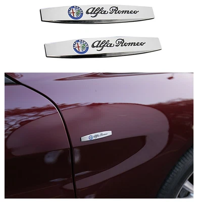 2pcs Alfa Romeo Side Fender Emblems Stickers Badges Silver - Image 1 of 4