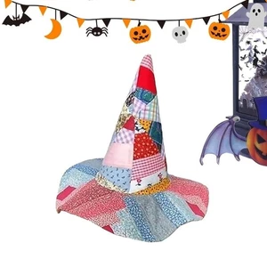 Craft Quilted Witch Hat Handmade Folk Art Hat Halloween Costume Accessory - Picture 1 of 17