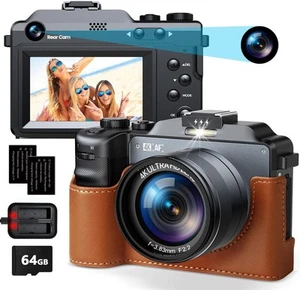 4K Digitalkamera 18x Digitalzoom Dual Lens 64MP Vlogging Kamera 2 Akkus - Bild 1 von 7
