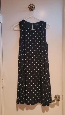 Lauren Ralph Lauren Sleeveless Dress Black White Polka Dot Size 16 Midi Event - Image 1 of 4