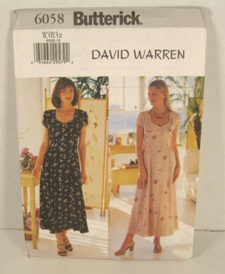 Vestido Butterick David Warren 6058 Fácil Ajuste, Forrado Misses 8-12 Patrón Sin Cortar Foto 1 de 3