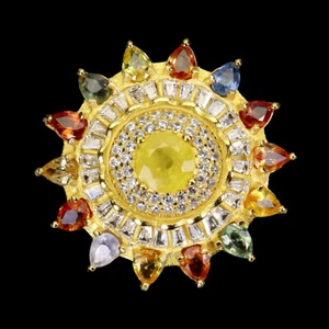 925 Anello Argento Sterling Rotondo Giallo Zaffiro 6mm Naturale Gemma Taglia 7 - Foto 1 di 13