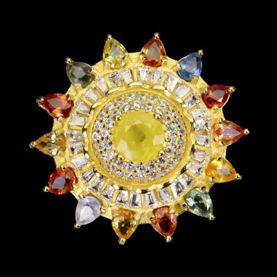 925 Anello Argento Sterling Rotondo Giallo Zaffiro 6mm Naturale Gemma Taglia 7 - Immagine 1 di 4