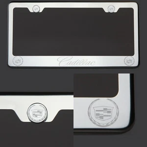 T304 Chrome Polished New Cadillac Laser Etched Engraved License Plate Frame - Picture 1 of 6