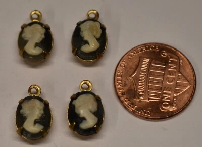 DE COLECCIÓN 4 CUENTAS COLGANTES CAMAFEO PEQUEÑO RESINA BLANCA Y NEGRA •prontas 10x8mm Foto 1 de 2